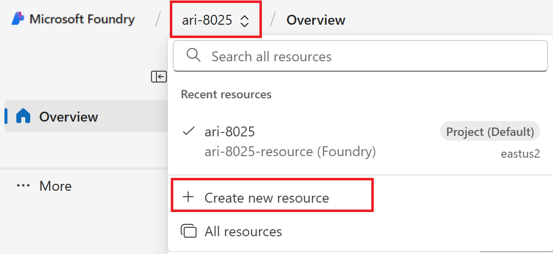 Screenshot shows creating a new project from a breadcrumb.