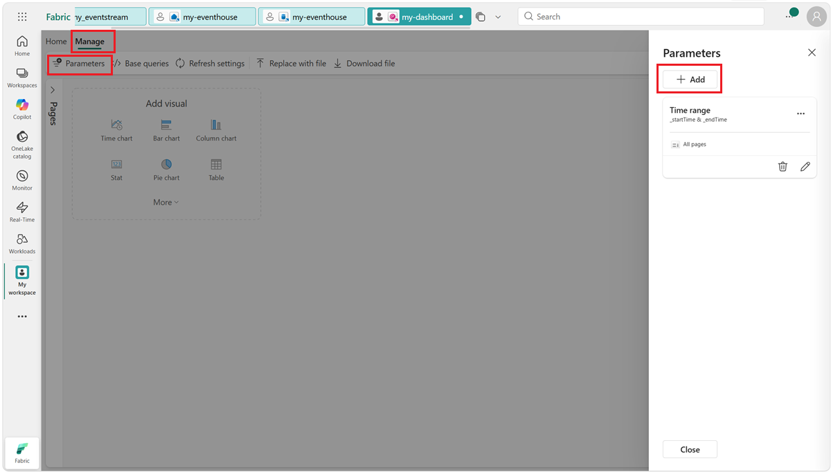Screenshot of adding a parameter to a dashboard.