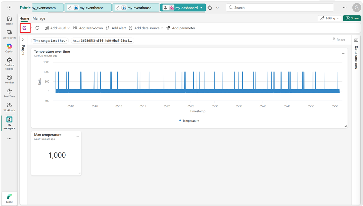 Screenshot of the dashboard with two tiles.