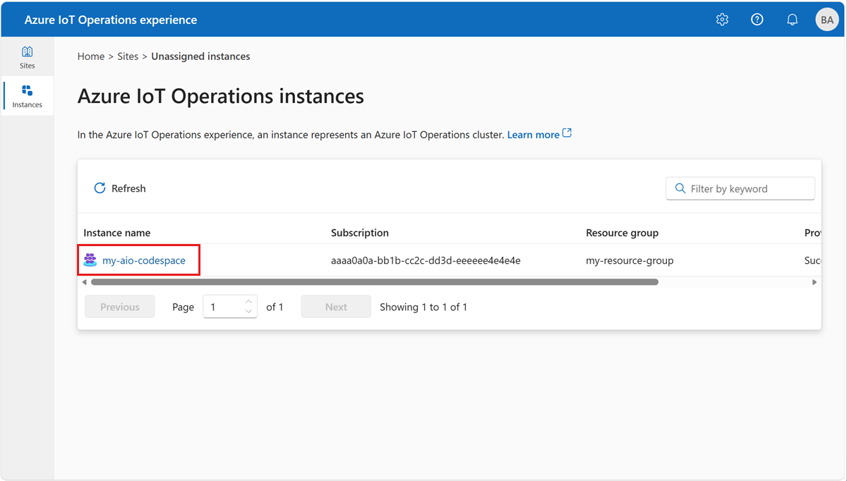 Screenshot in the operations experience showing unassigned instances.