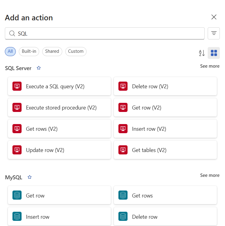 Screenshot shows Azure portal, Standard workflow designer, and connectors based on whether Built-in or Shared is selected.