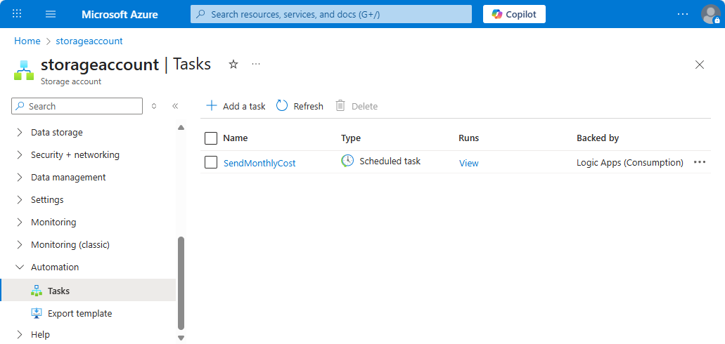 Screenshot shows the automation tasks list with your new task.