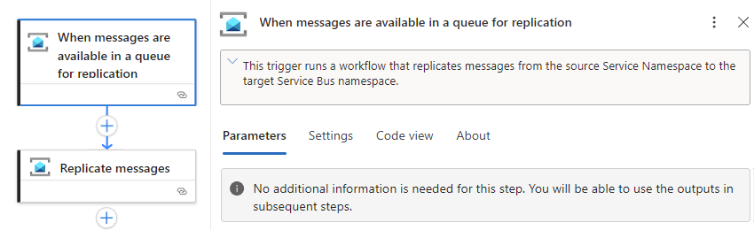 Screenshot shows the Service Bus trigger properties pane.