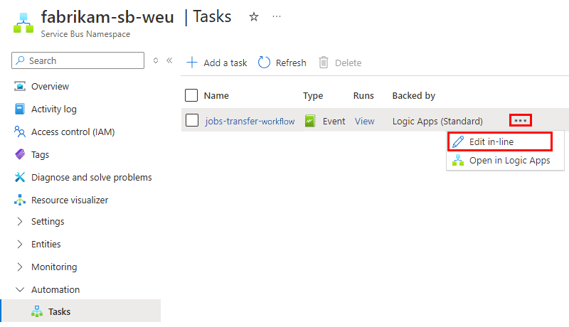 Screenshot shows the opened context menu and the selected option, Edit in-line.