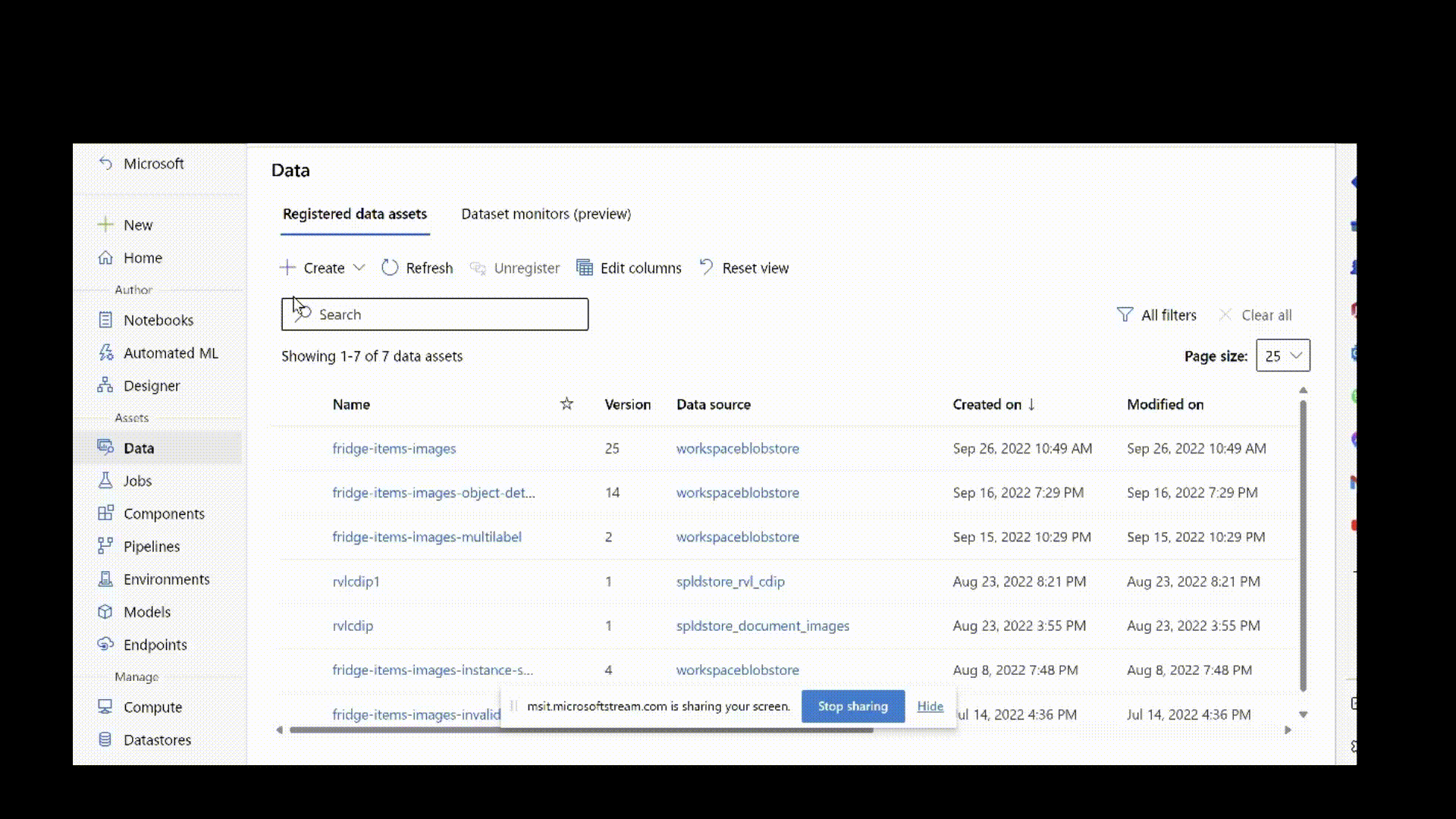 Animation showing how to register a data asset from local files.