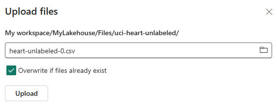 A screenshot showing how to upload a file to OneLake.