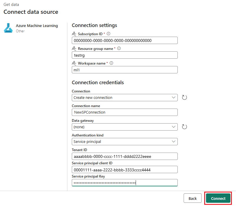 A screenshot showing how to configure the connection.