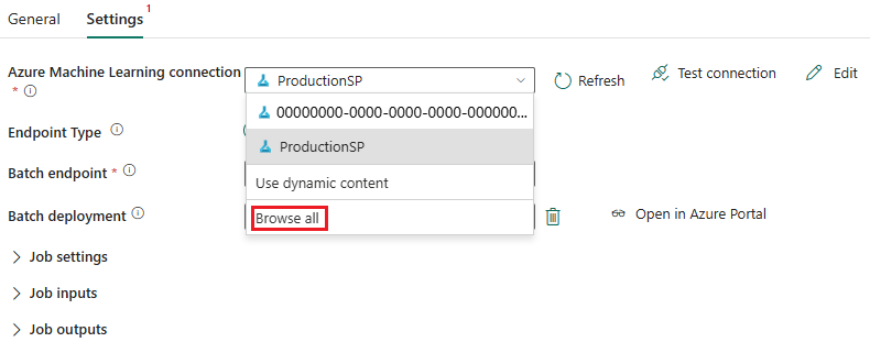 A screenshot showing how to select Browse all to add a connection.