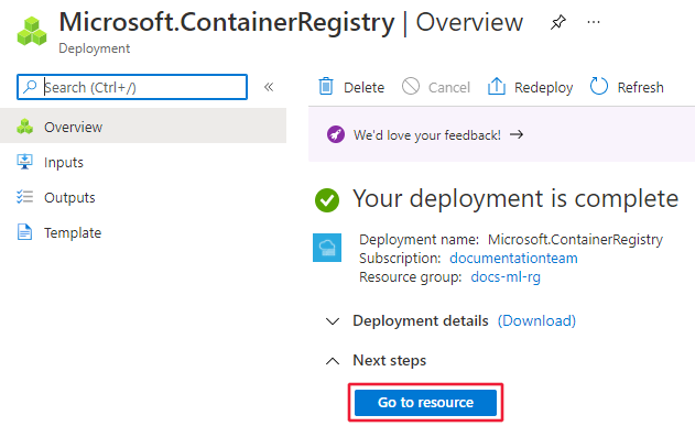 Screenshot of the go to resource button.