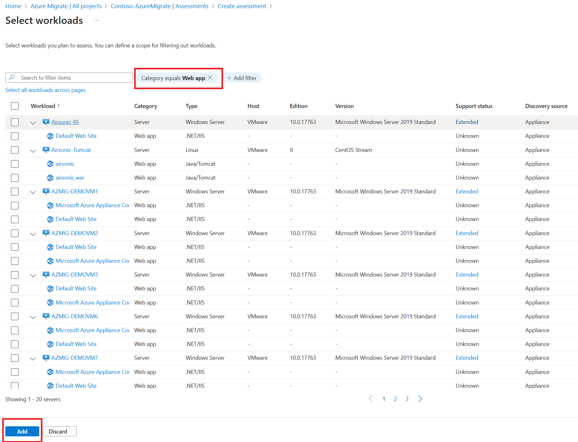 Screenshot shows how to use filters and add workloads.