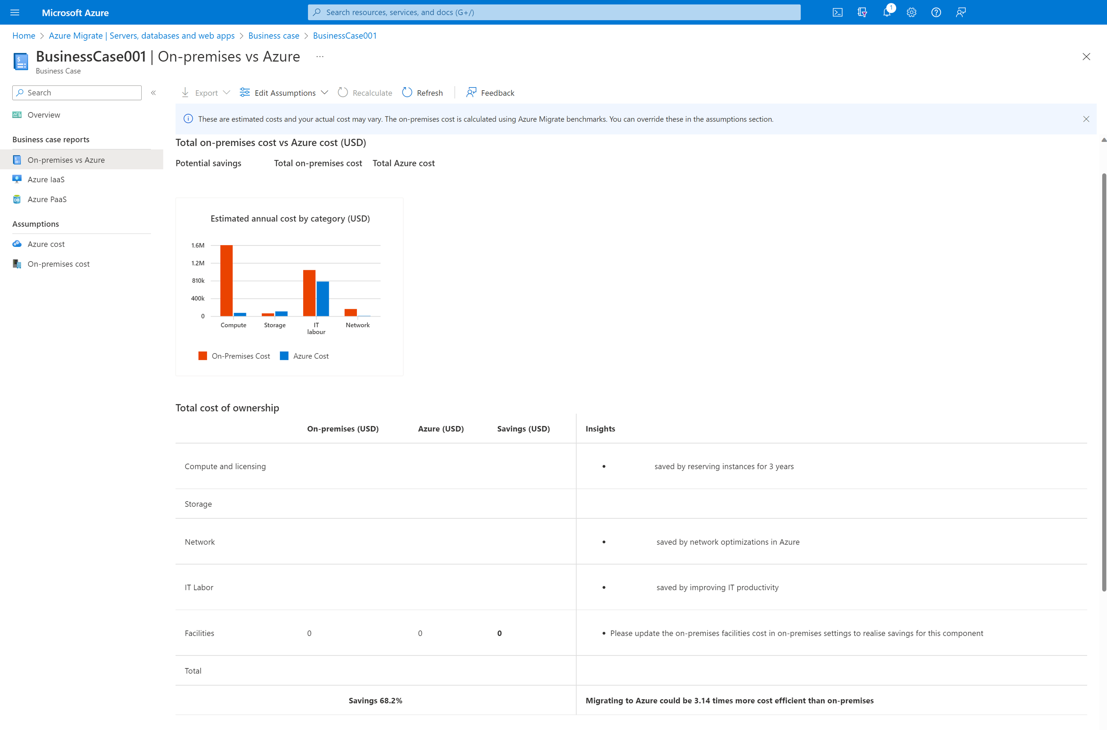 Screenshot that shows on-premises and Azure comparison.