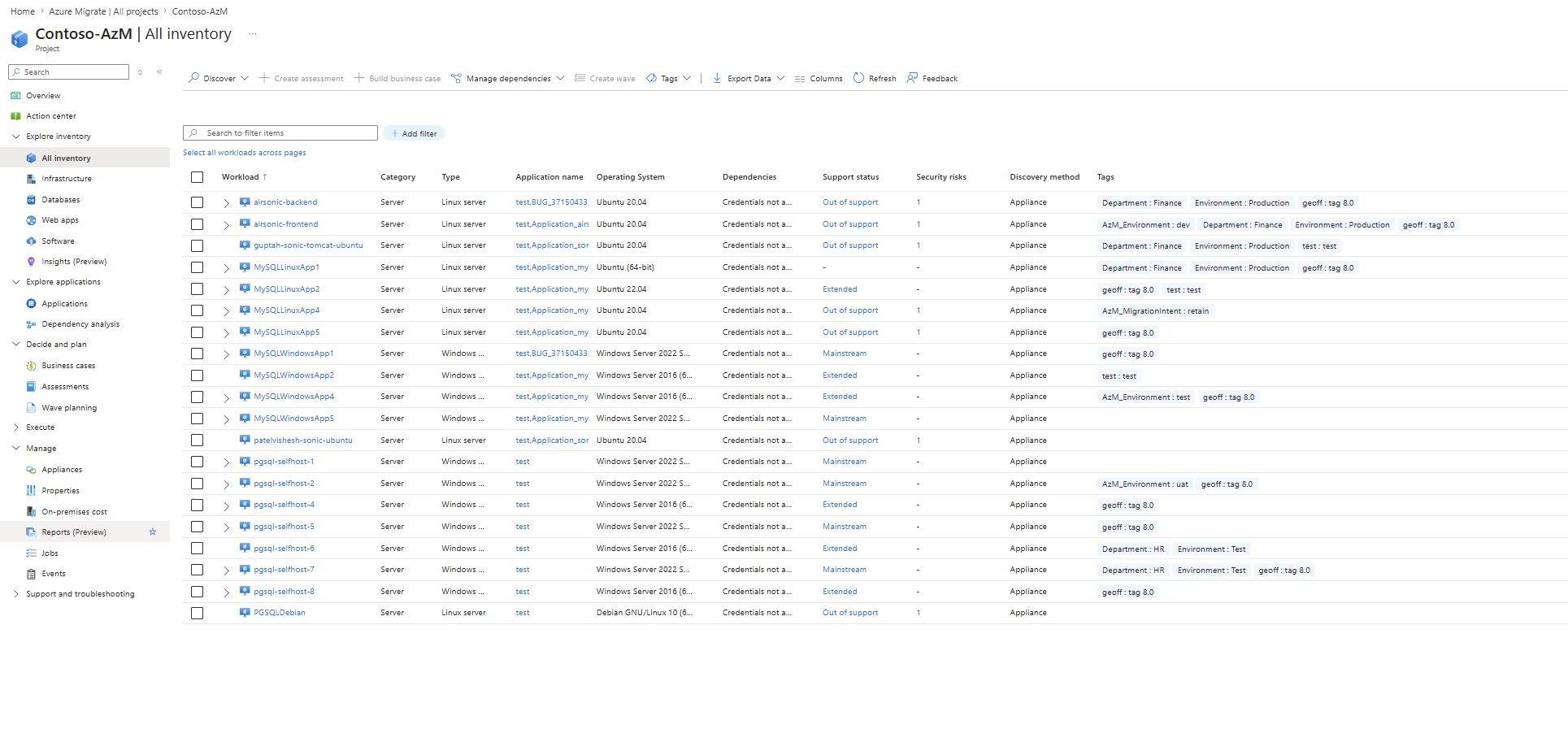 Screenshot shows all the tags in the inventory.