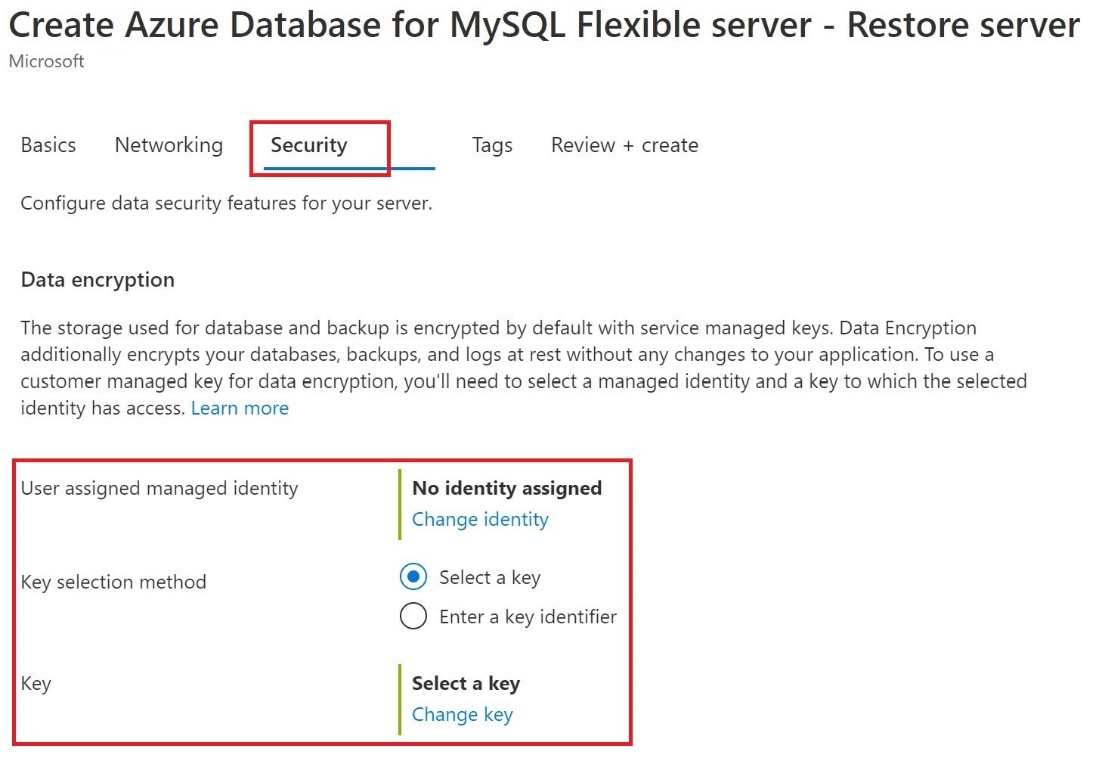 Screenshot of the change identity page.