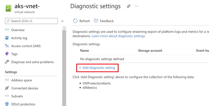 Screenshot of how to check the diagnostic setting for an Azure resource.