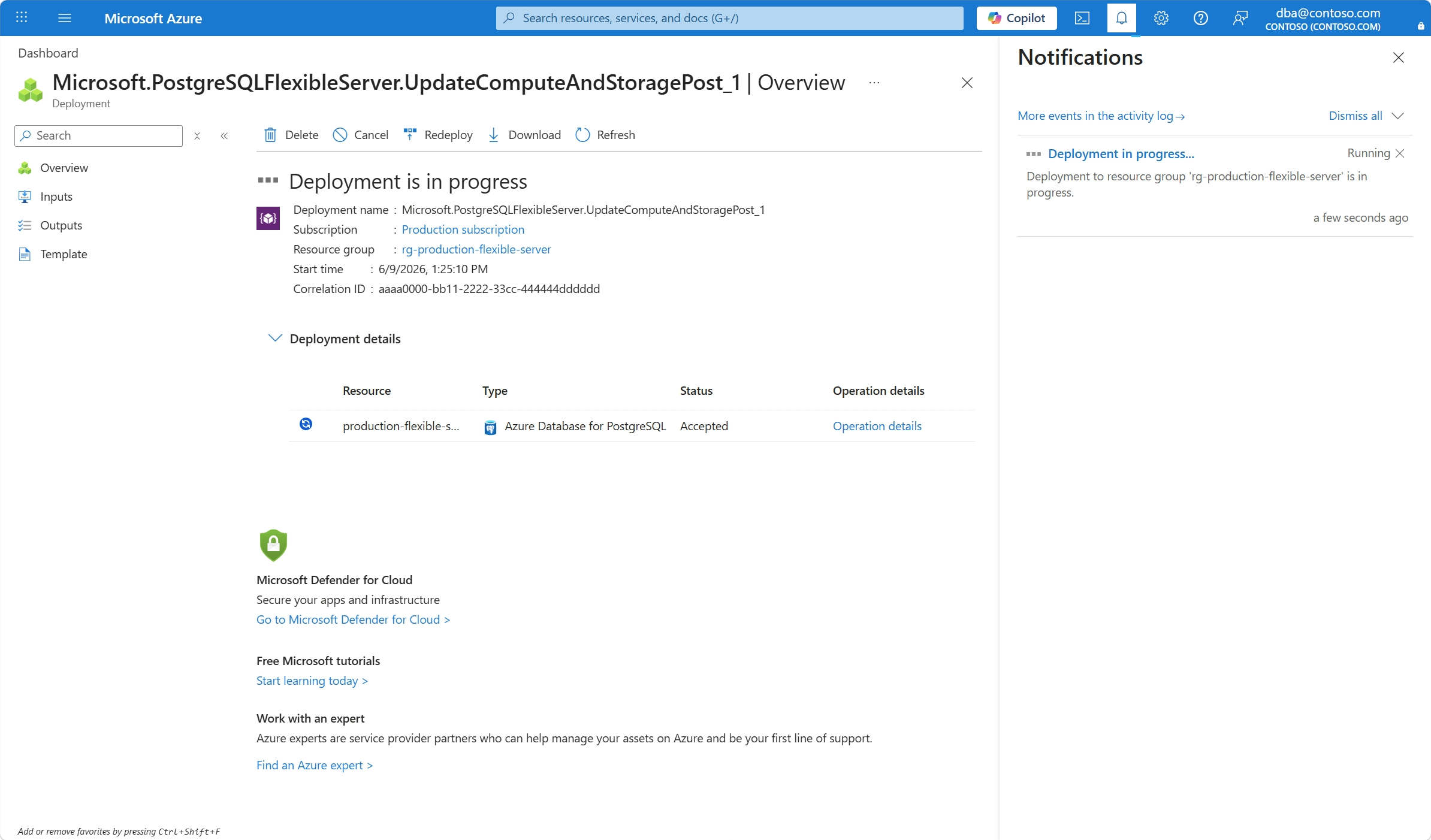 Screenshot showing a deployment is in progress to scale the performance tier of a Premium SSD disk.