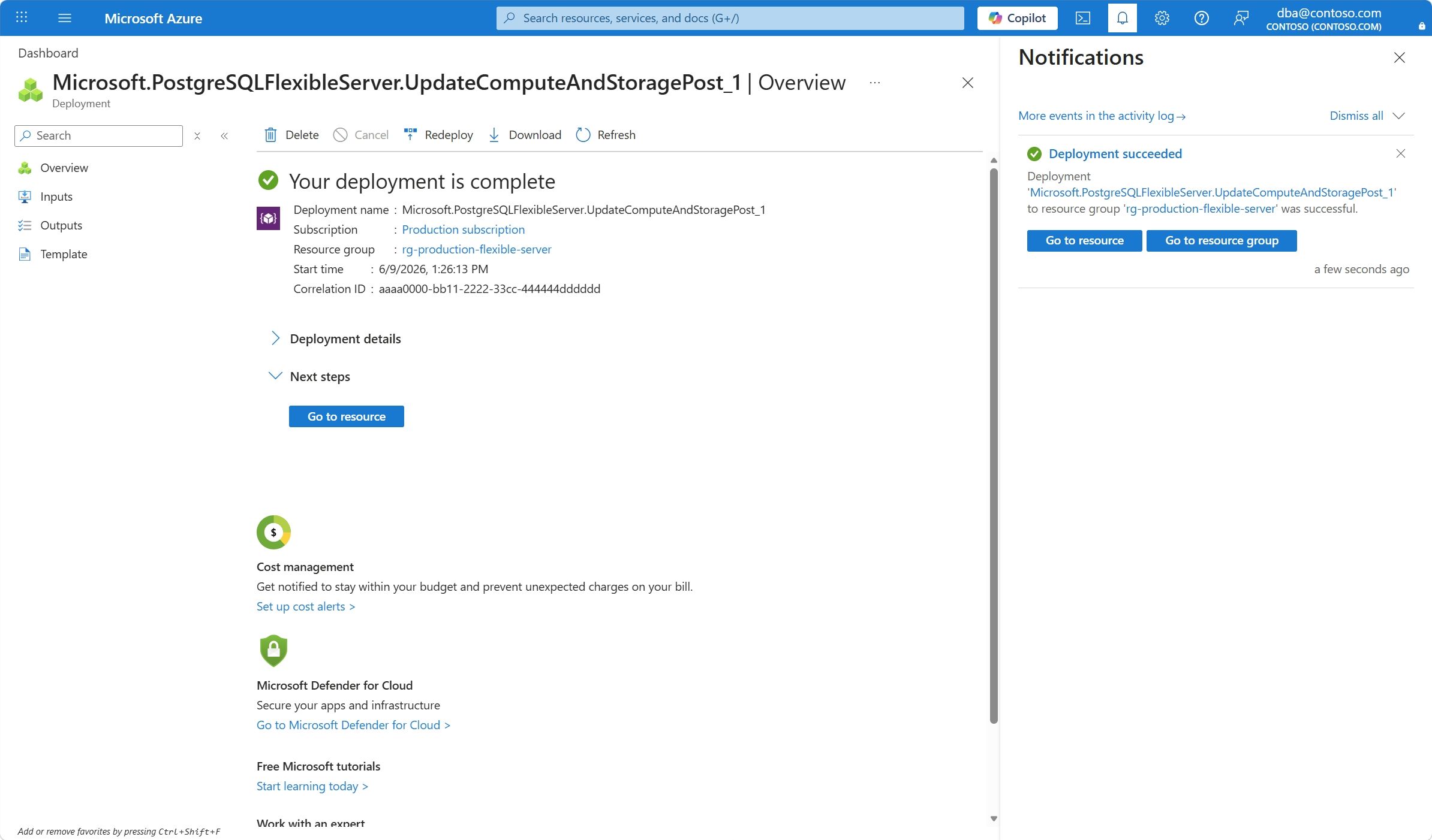 Screenshot showing that the deployment to scale the performance tier of the Premium SSD disk succeeded.