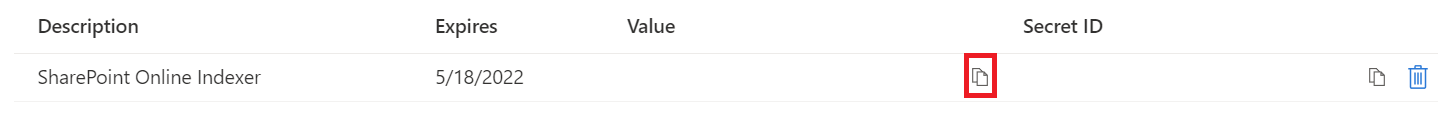 Screenshot showing where to copy a client secret.