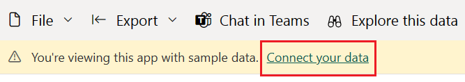 Screenshot showing how to connect to your data in the Power BI template app.