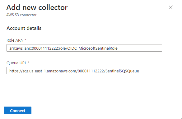 Screenshot of adding new collector for EKS logs.