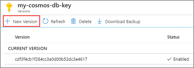 Screenshot showing how to create a new key version for key rotation in Azure Key Vault.
