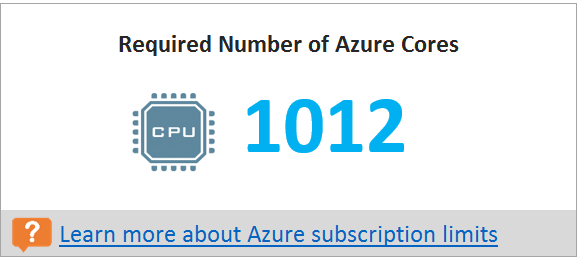 Screenshot of required number of Azure cores.