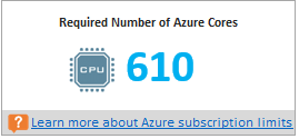 Screenshot of required number of Azure cores in the deployment planner.