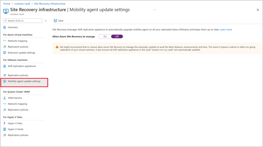 Automatic updates off for mobility agent.