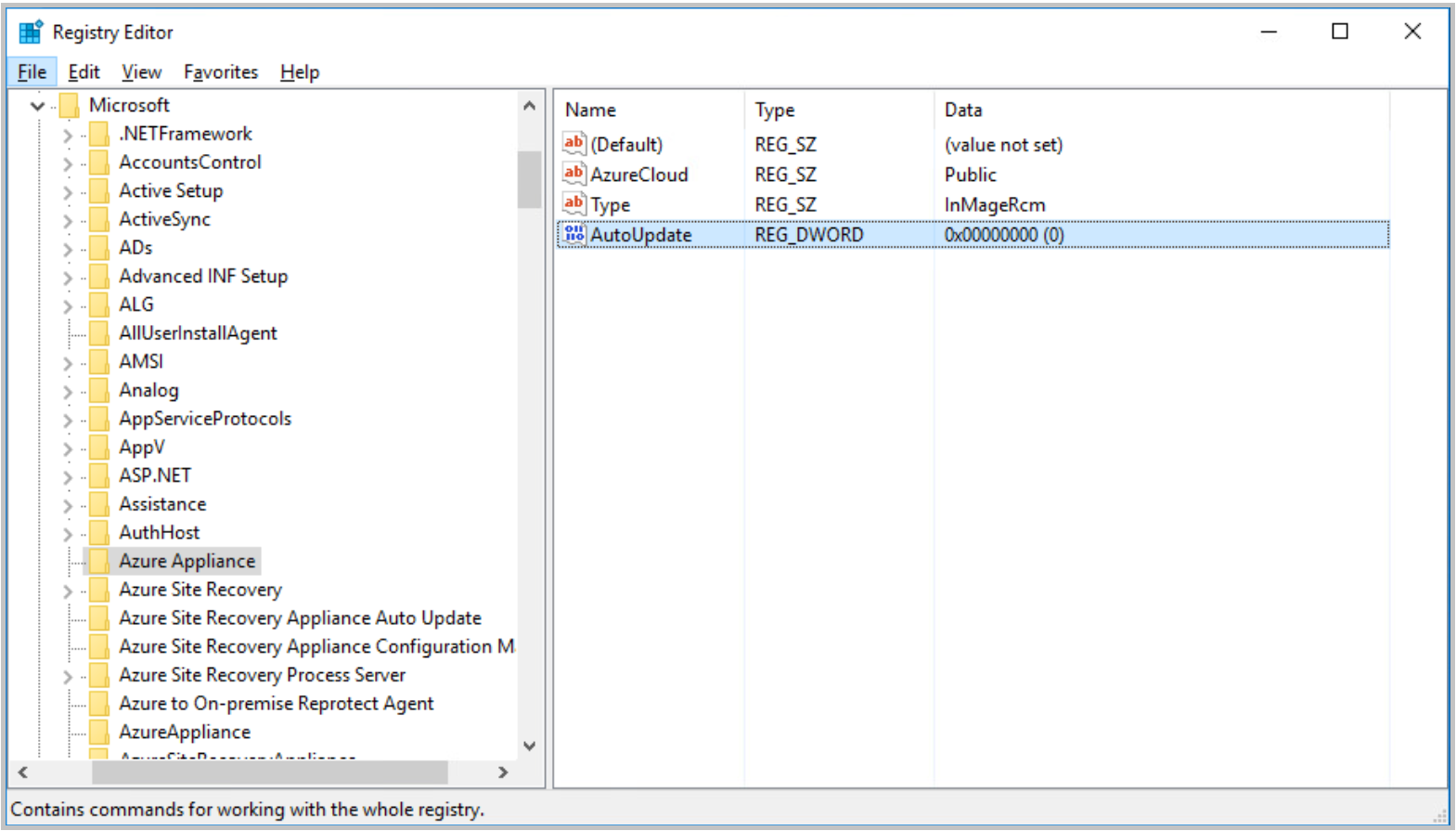 Set registry key.