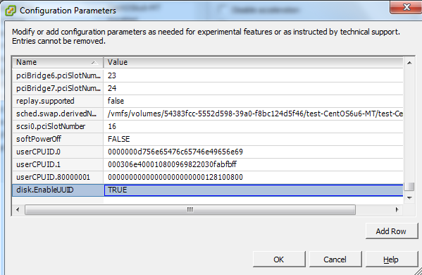 Checking whether disk.EnableUUID already exists.