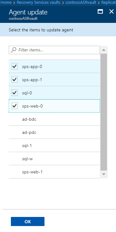 Replicated items VM list.
