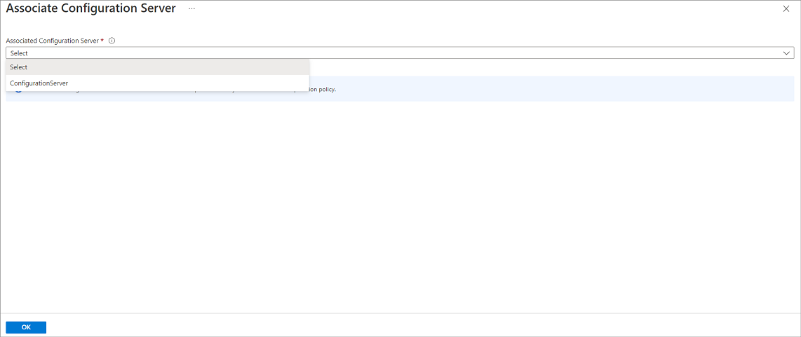 Screenshot showing Configuration server selection.