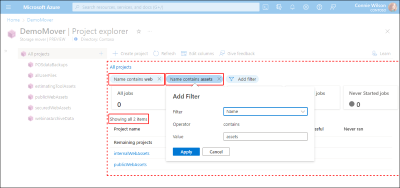 Screenshot of the Overview tab within the Azure portal illustrating the addition of a filter.