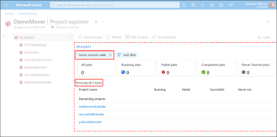 Screenshot of the Overview tab within the Azure portal, highlighting the use of filters.