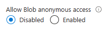 Screenshot of how to allow or disallow anonymous access for a storage account.