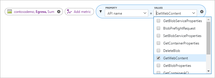 Screenshot showing GetWebContent selected as the API name filter value.