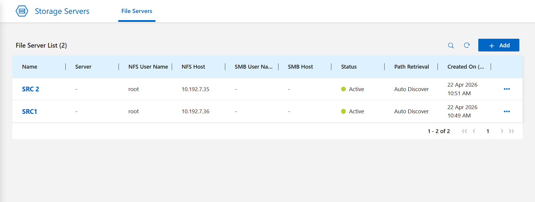 Screenshot of NDM File Server List.