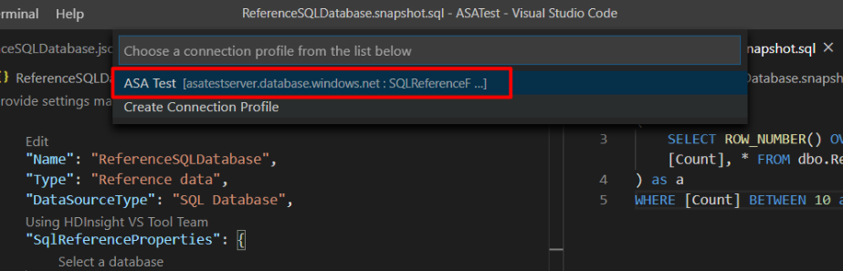 Screenshot of a dialog box that says Create a connection profile from the list below, with the one list entry highlighted.