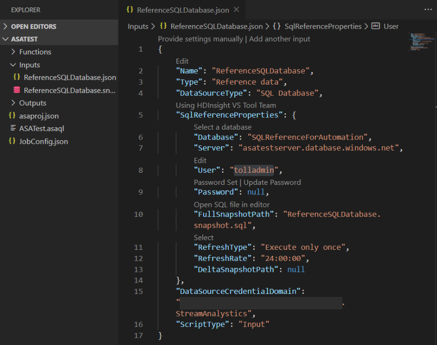 Screenshot of a Visual Studio Code editor tab that shows the ReferenceSQLDatabase.json file.