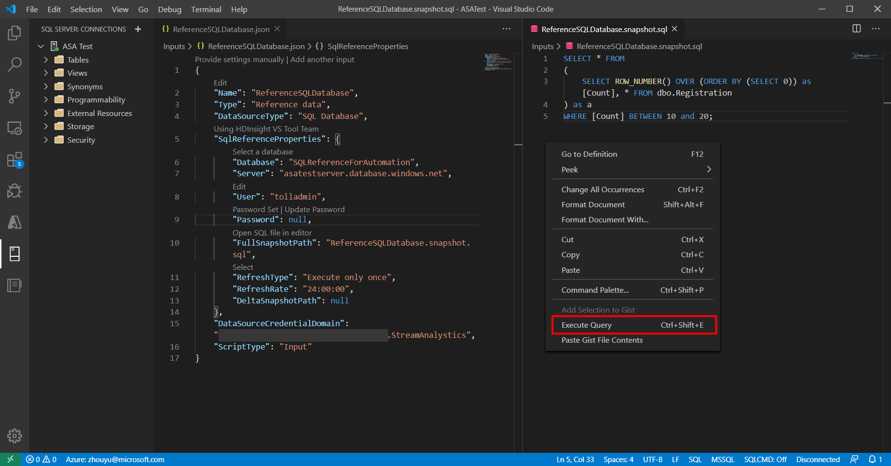 Screenshot of the context menu with the Execute Query option highlighted.