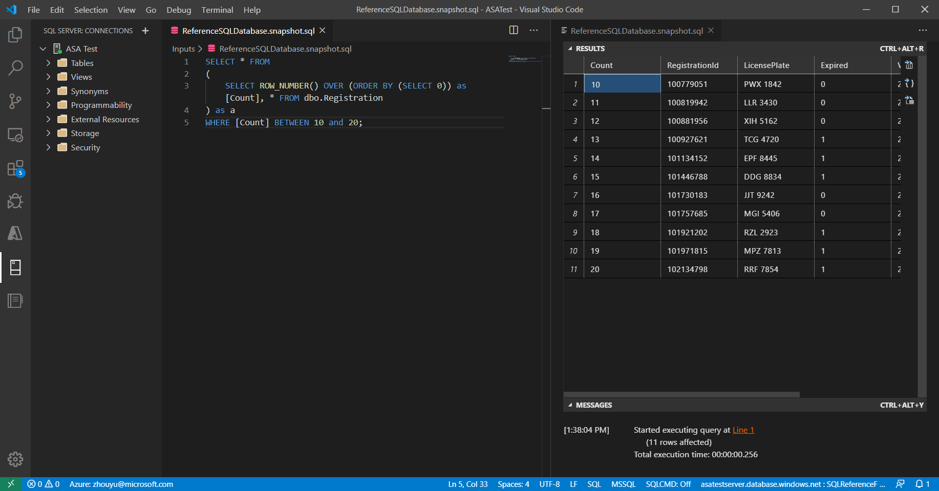 Screenshot of the query search results in a Visual Studio Code editor tab.