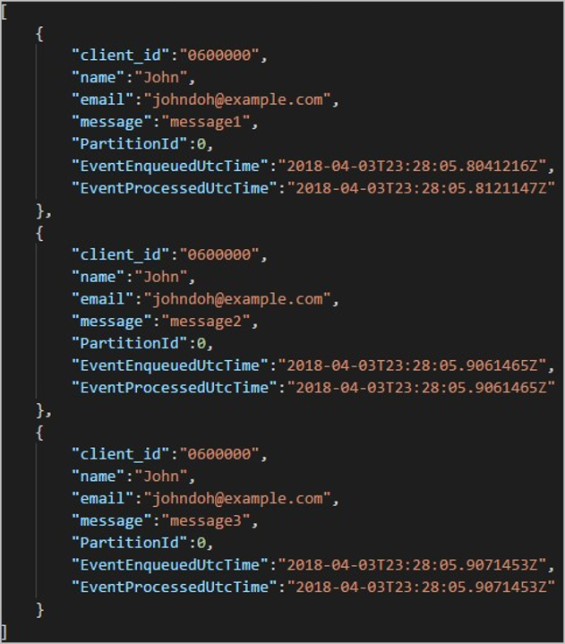 Screenshot that shows the blob contents with client ID records.