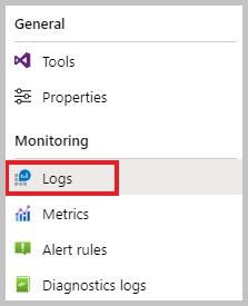 Screenshot that shows the General menu with Logs selected.