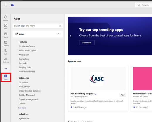 Screenshot of the Apps icon in the Teams workspace navigation.