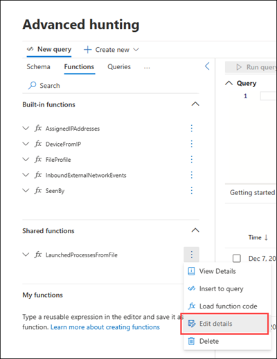 Screenshot of the Edit details option in the function context menu.
