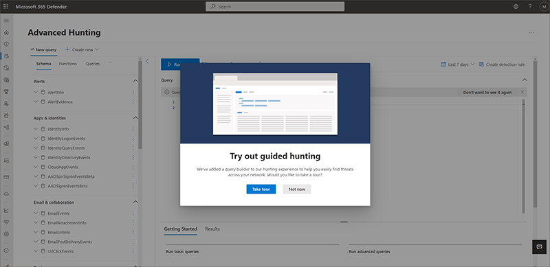 Screenshot of the guided hunting prompt with an option to take the tour