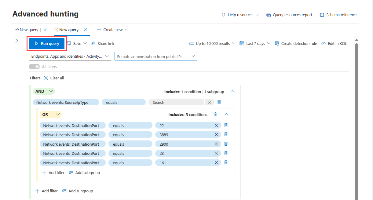 Screenshot of the guided mode query builder with a sample query loaded and ready to run
