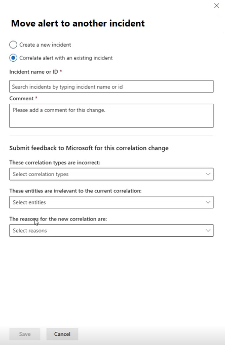 Screenshot of adding a comment explaining why moving an alert.