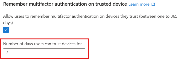Screenshot showing the rememberDevicesDurationInDays property under StrongAuthenticationDetails.