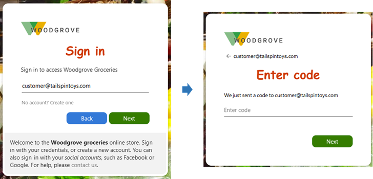 Email one-time passcode screens shown during sign-up and sign-in.