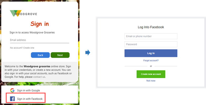 Facebook sign-in flow after the user selects Sign in with Facebook.
